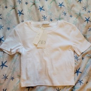 Zara White Short sleeve crop top